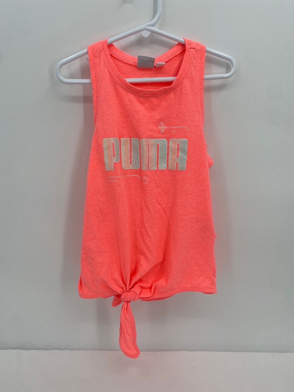 Puma Girl Racerback Tank Top Tie Front Orange Sparkle Logo size 6x